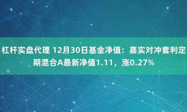 杠杆实盘代理 12月30日基金净值：嘉实对冲套利定期混合A最新净值1.11，涨0.27%